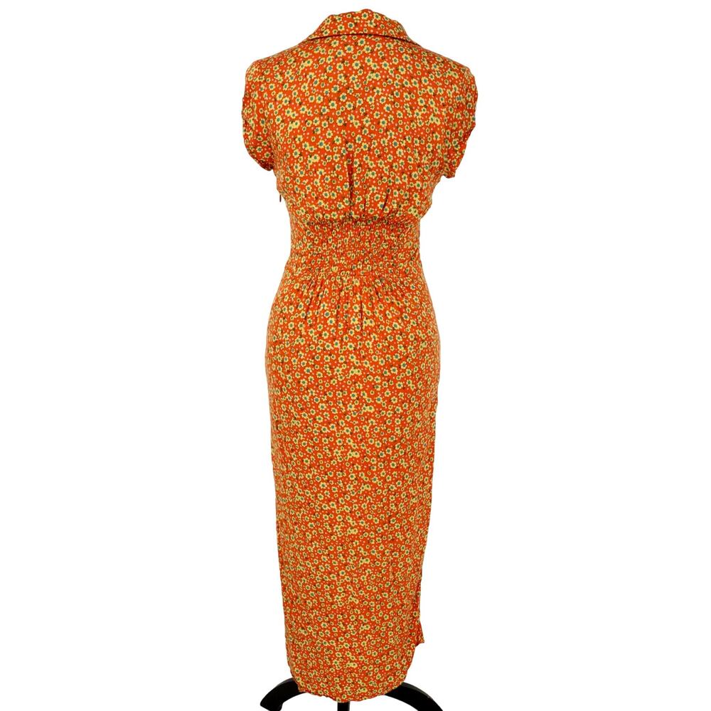 Urban Outfitters Dress Womens Medium Orange Yellow Floral Stretch Side Zip Lined - Picture 2 of 14